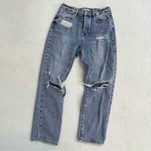 Size 27 PacSun Relaxed Fit Distressed Blue Jeans Mom High Rise Holes Stone Wash
